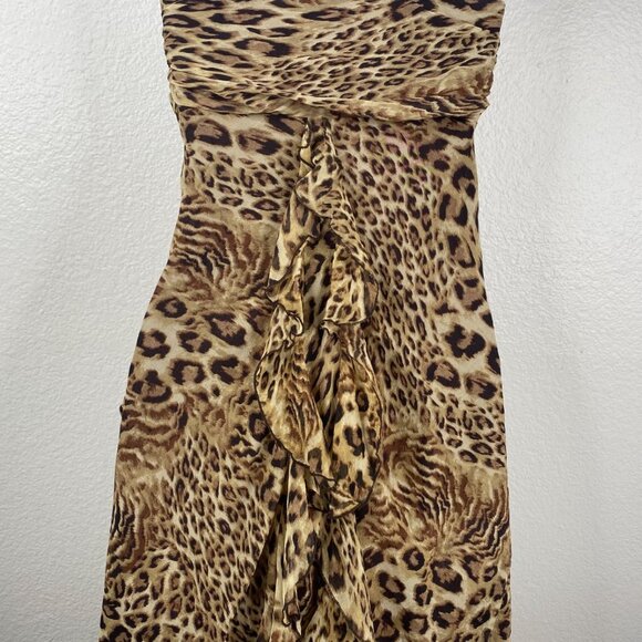 Ignite Evenings By Carol Lin Dress Babydoll Animal Print Silk Ruffles Sz 4 Y2K - Picture 11 of 16
